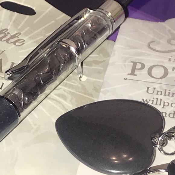 Gemstone Hematite Pen & Heart Bag Charm Gift Set - Picture 10 of 16